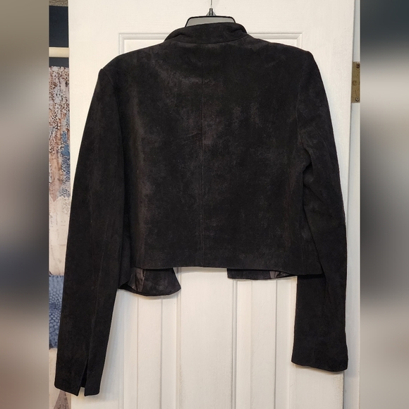 Calvin Klein Black Lined Faux Suede Cropped Open Front Blazer Large - Picture 3 of 4